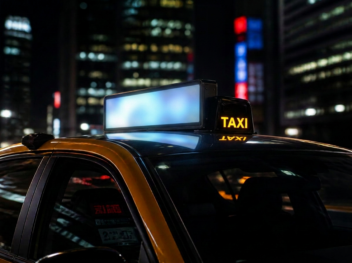 Digital reklamskärm på taxi